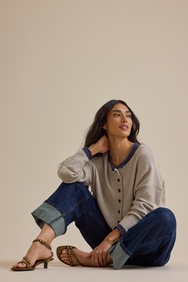 Skyla Contrast Roll Neck Cardigan - Altar'd State