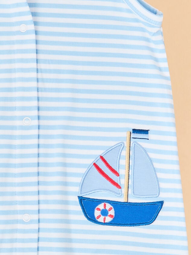 Sail Away Stripe Romper Detail 3 - TULLABEE