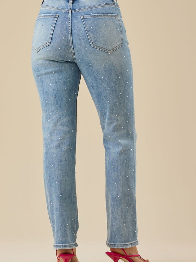 Cassandra Rhinestone Straight Leg Jeans Detail 5 - TULLABEE