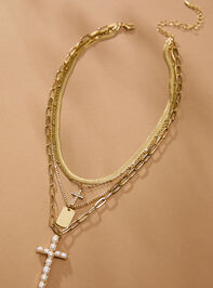 Cross and Dog Tag Gold Layered Necklace - TULLABEE