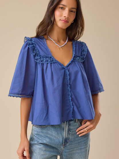 Regan Lace Trim Babydoll Top - TULLABEE