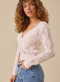 Ava Pearl Button Pointelle Cardigan Detail 3 - TULLABEE