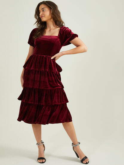 Adela Tiered Velvet Mama Dress - TULLABEE