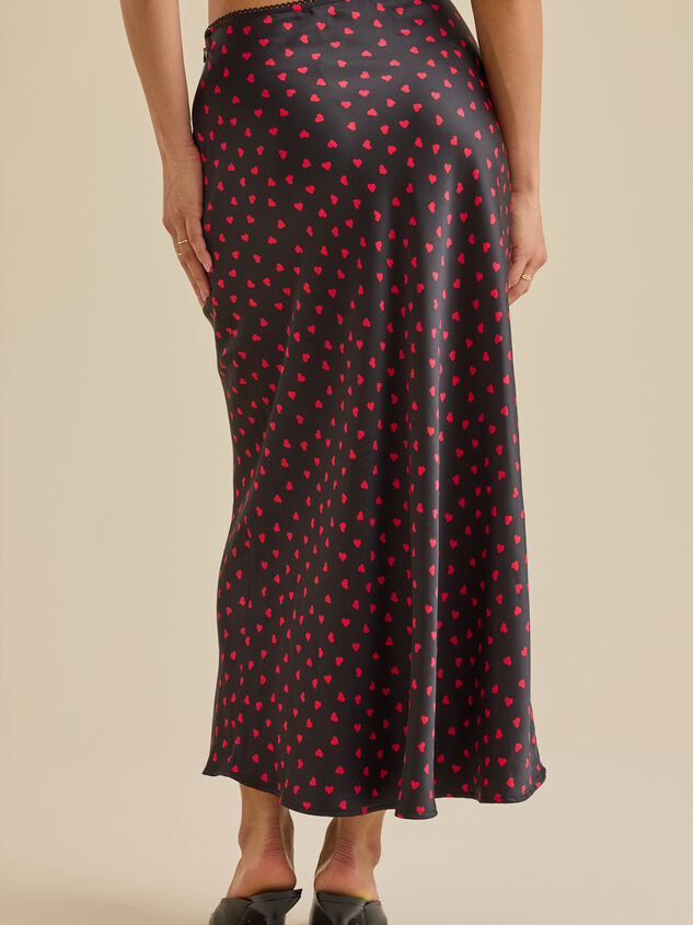 Heart Satin Midi Skirt Detail 5 - TULLABEE