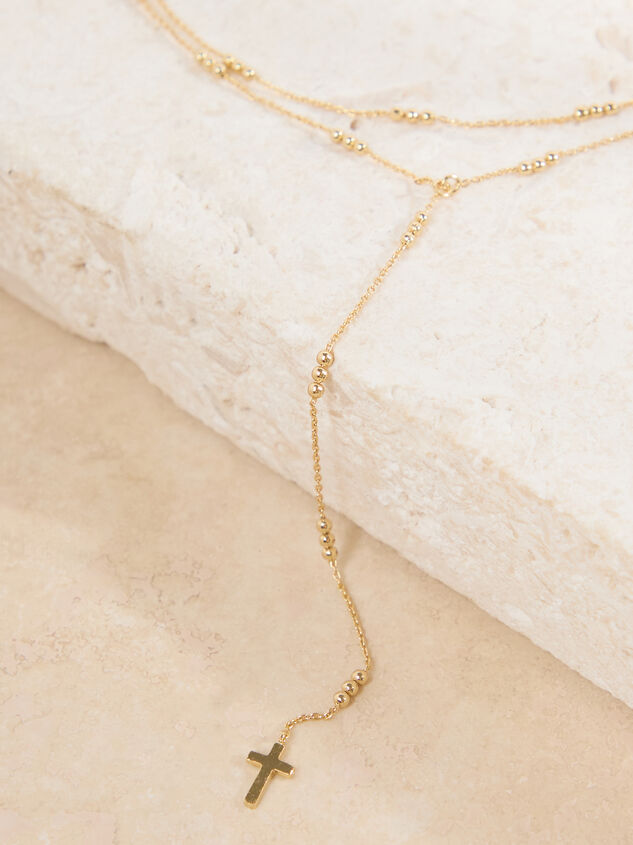 Layered Dainty Beaded Cross Necklace - TULLABEE