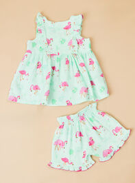 Franny Flamingos Square Neck Ruffle Set Detail 2 - TULLABEE