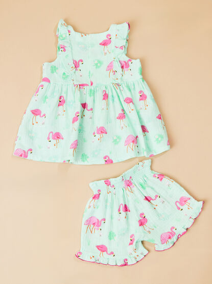 Franny Flamingos Square Neck Ruffle Set - TULLABEE