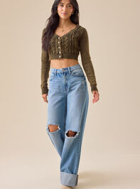 Claudia Scalloped Cable Cardigan Detail 2 - TULLABEE