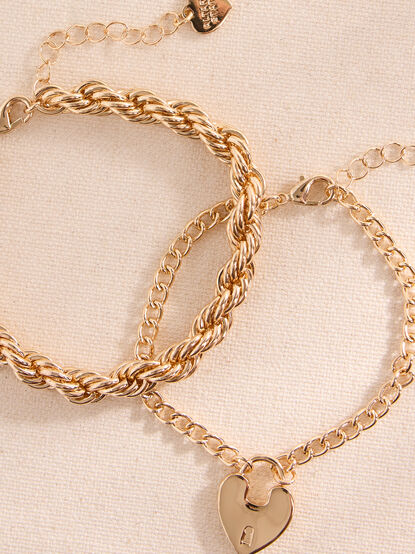 Heart Lock Rope Bracelet Set - TULLABEE