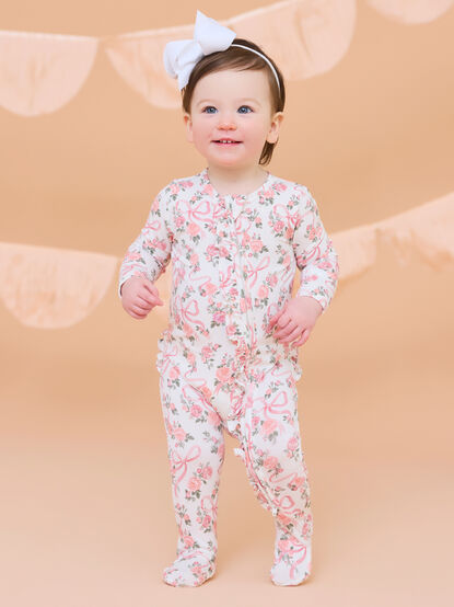 Amelia Floral Bow Ruffle Footie - TULLABEE