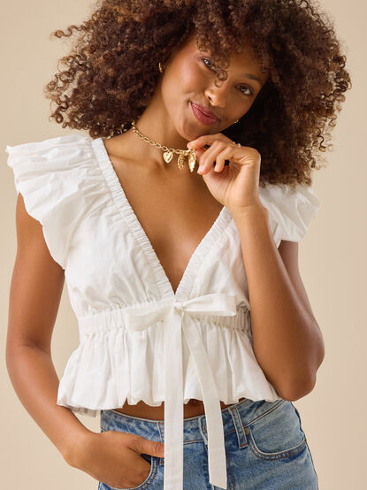 Vivian Bubble Hem Bow Top - TULLABEE