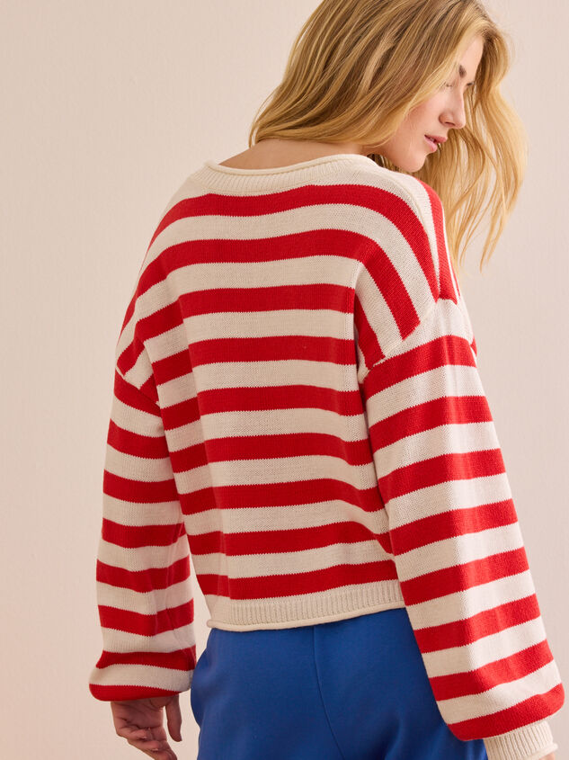 Serve Stripe Button Up Cardigan Detail 3 - TULLABEE