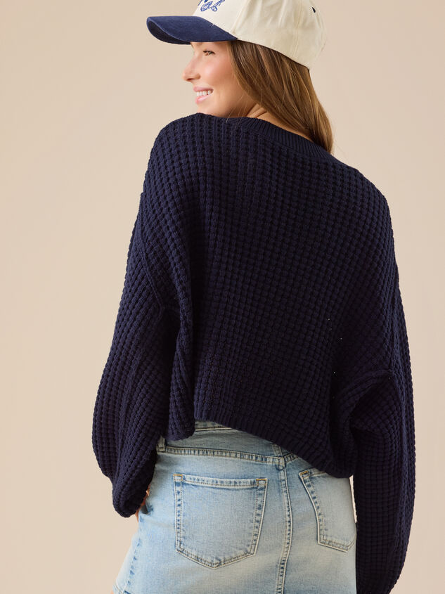 Makayla Waffle Cropped Sweater Detail 5 - TULLABEE