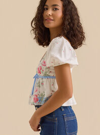 Bea Puff Sleeve Patchwork Top Detail 4 - TULLABEE