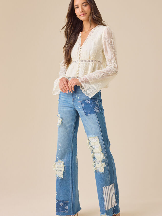 Keri Patchwork Flare Jean Detail 2 - TULLABEE