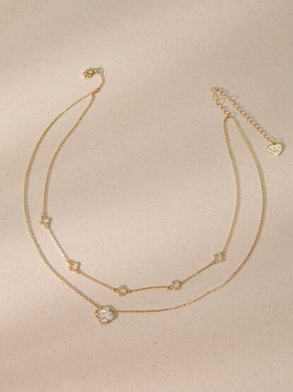 18K Gold Double Layer Clover Necklace - TULLABEE