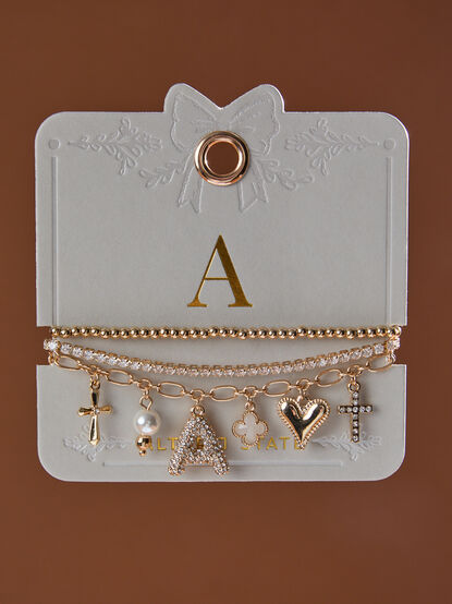 Bubble Monogram Charm Bracelet Set - A - TULLABEE