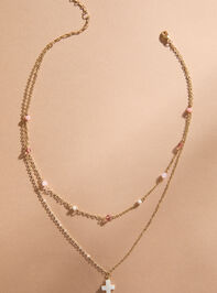 Dainty Beaded Cross Layer Necklace Detail 2 - TULLABEE