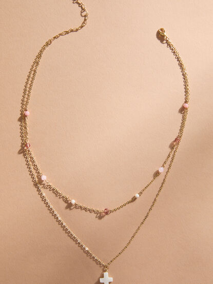 Dainty Beaded Cross Layer Necklace - TULLABEE