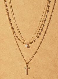 Layered Cross Pearl Necklace Detail 3 - TULLABEE