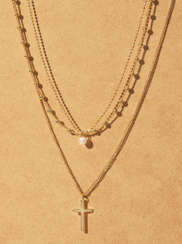 Layered Cross Pearl Necklace Detail 3 - TULLABEE