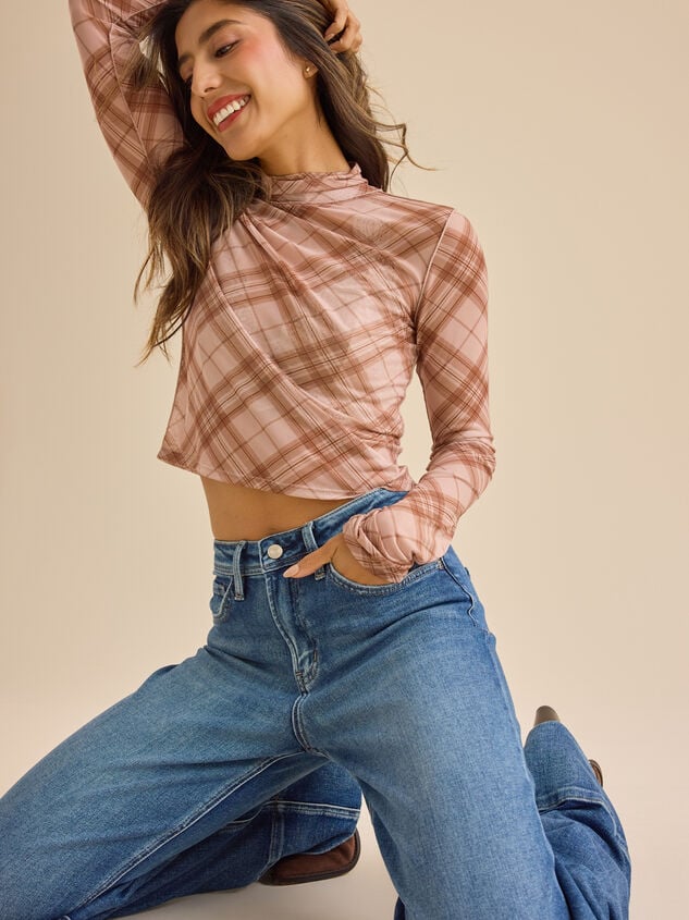 Abby Plaid Mesh Top Detail 3 - TULLABEE