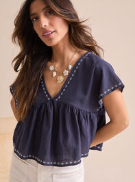 Phia Embroidered Trim Top Detail 3 - TULLABEE