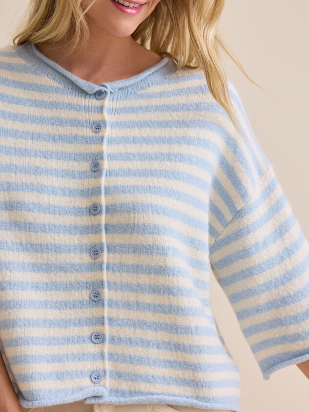 Iris Striped Roll Neck Cardigan Detail 3 - TULLABEE