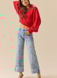 Lovella Embroidered Heart Jeans Detail 3 - TULLABEE