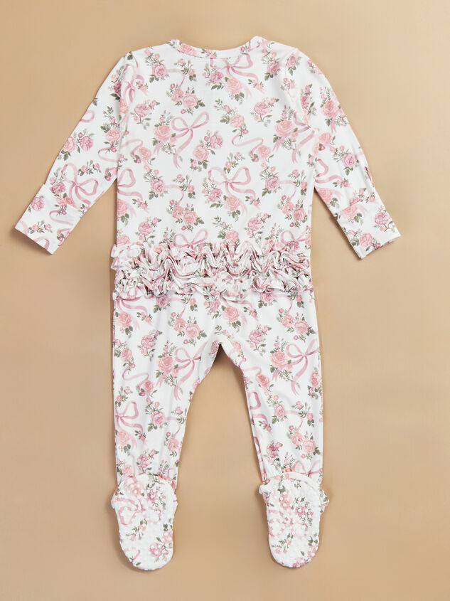 Amelia Floral Bow Ruffle Footie Detail 3 - TULLABEE