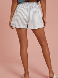 Logan Striped Linen Trouser Shorts Detail 4 - TULLABEE