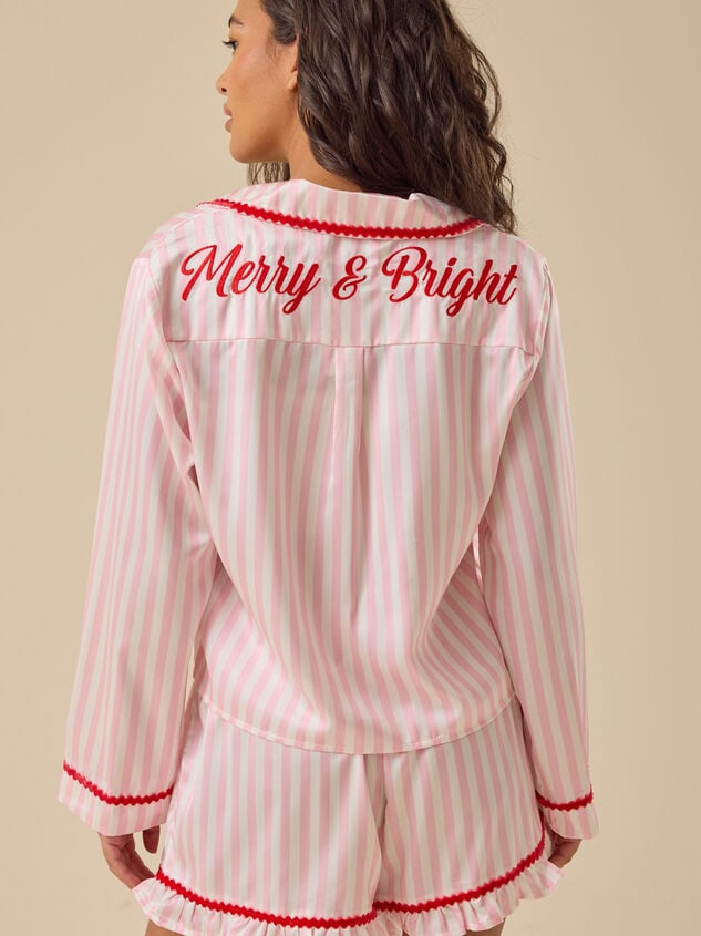 Rosemary Satin Stripe Sleep Top Detail 6 - TULLABEE