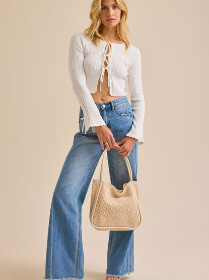 Ginny Pointelle Tie Front Cardigan - TULLABEE
