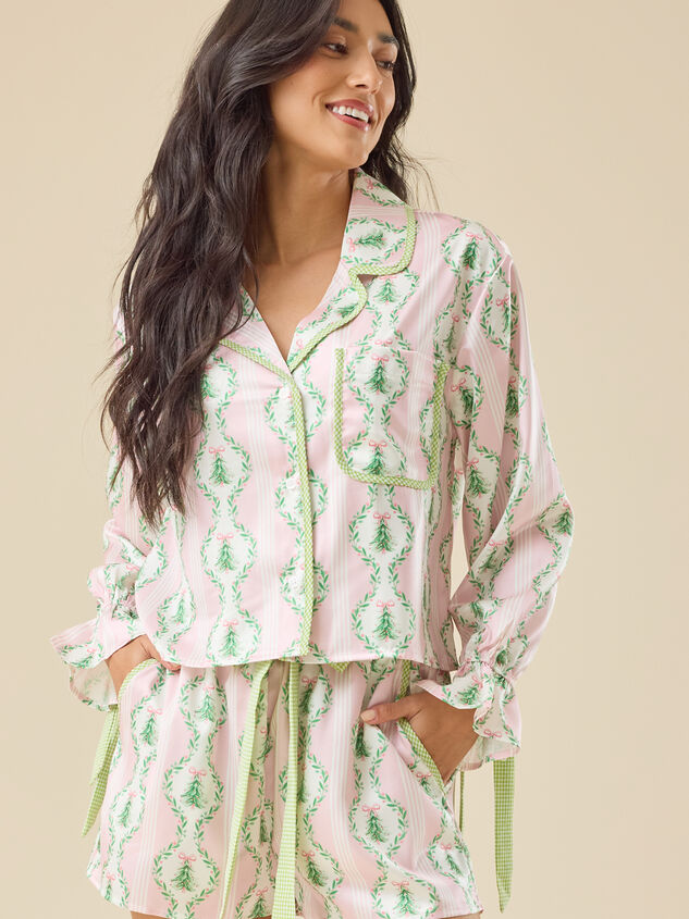 Blythe Satin Christmas Sleep Top Detail 2 - TULLABEE