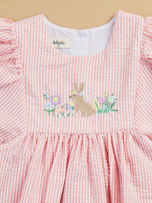 Kenzie Toddler Puff Sleeve Stripe Bunny Dress Detail 3 - TULLABEE