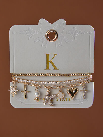 Bubble Monogram Charm Bracelet Set - K - TULLABEE