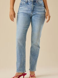 Cassandra Rhinestone Straight Leg Jeans Detail 2 - TULLABEE