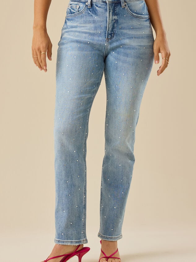 Cassandra Rhinestone Straight Leg Jeans Detail 2 - TULLABEE