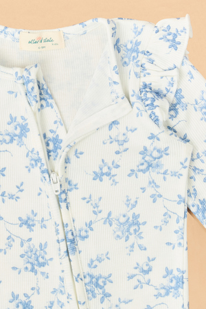 Blue Vine Floral Ruffle Footie - Altar'd State - 