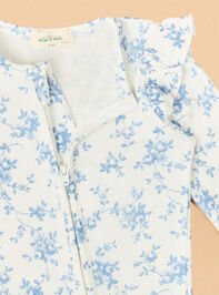 Blue Vine Floral Ruffle Footie Detail 3 - TULLABEE