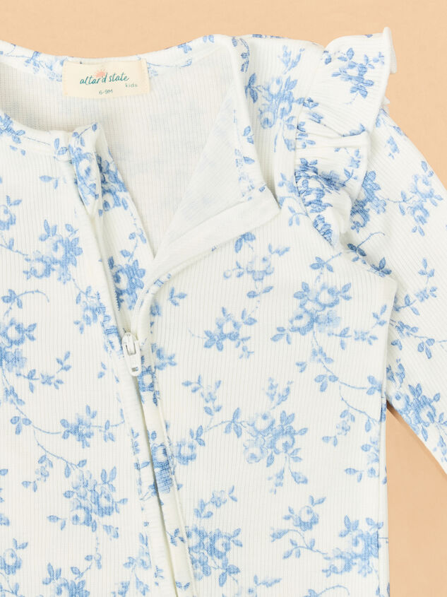 Blue Vine Floral Ruffle Footie Detail 3 - TULLABEE