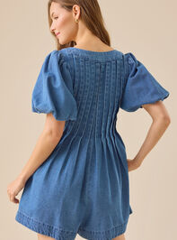 Evie Puff Sleeve Denim Romper Detail 5 - TULLABEE