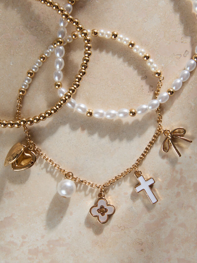 Talia 3PK Pearl Charm Dangle Bracelets - TULLABEE