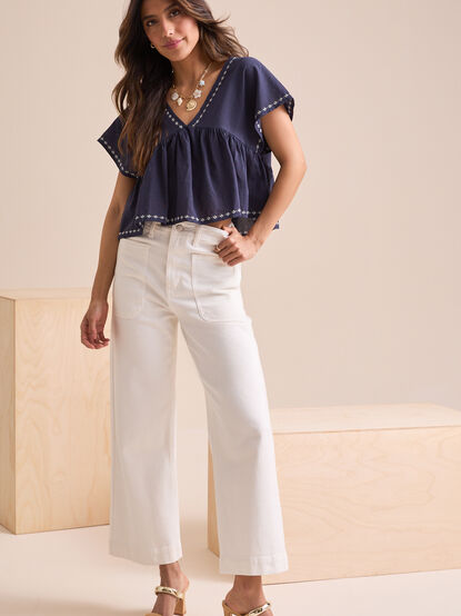 Phia Embroidered Trim Top - TULLABEE
