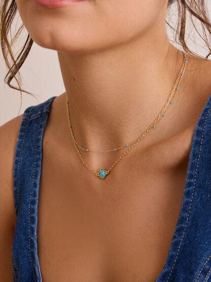 Layered Turquoise Clover Necklace - TULLABEE