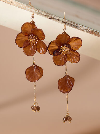 Brown Linear Flora Dangle Earrings - TULLABEE