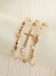 Beaded Wood Cross Bracelet Set Detail 2 - TULLABEE