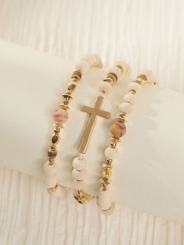 Beaded Wood Cross Bracelet Set Detail 2 - TULLABEE