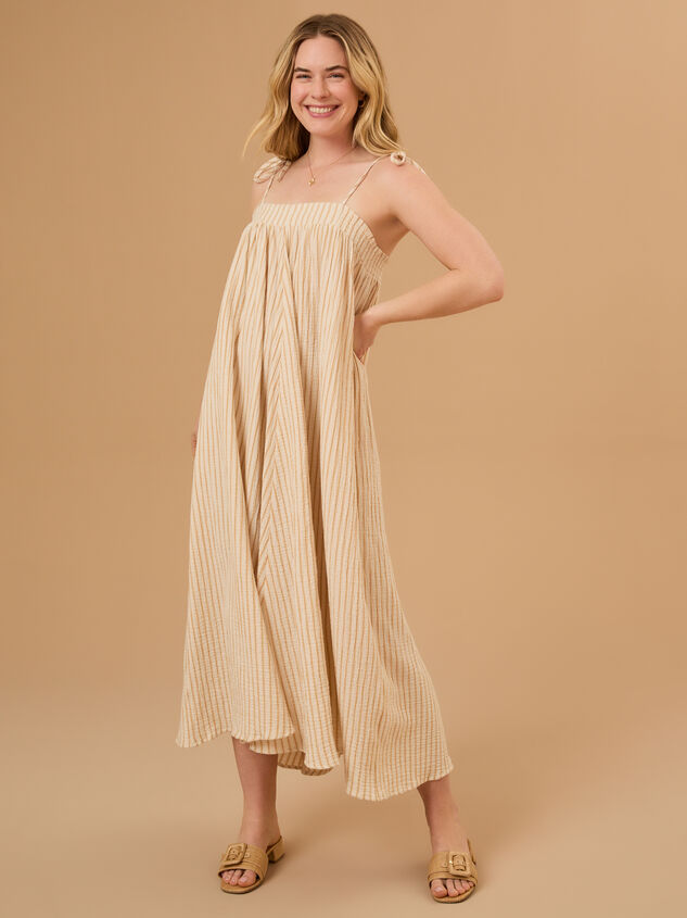 Malea Marigold Striped Mama Dress by Rylee + Cru Detail 3 - TULLABEE