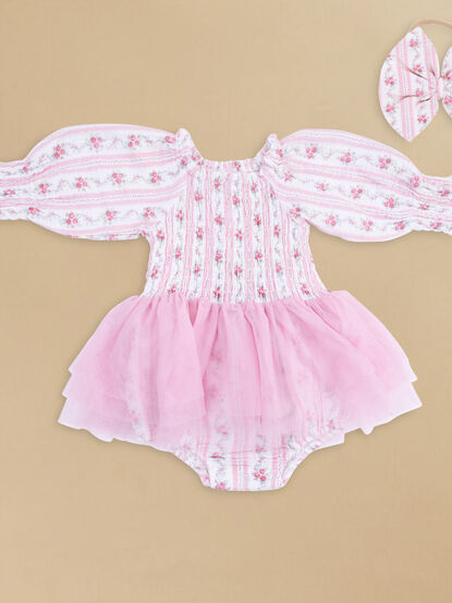 Emory Floral Tutu Bubble with Bow - TULLABEE